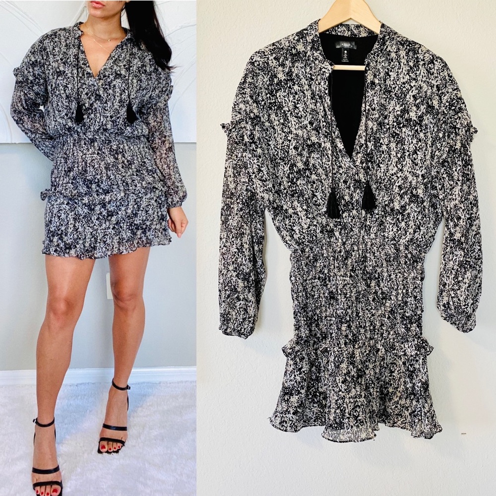 AQUA V-Neck Smocked Chiffon Mini Dress